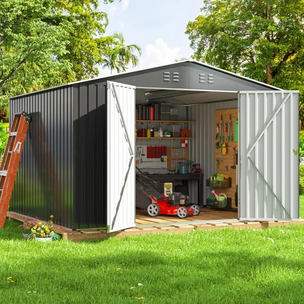 

10x8 FT Metal Storage Shed, Large Outdoor Shed with Updated Frame Structure, Garden Tool Sheds for Backyard Patio Lawn, Grey