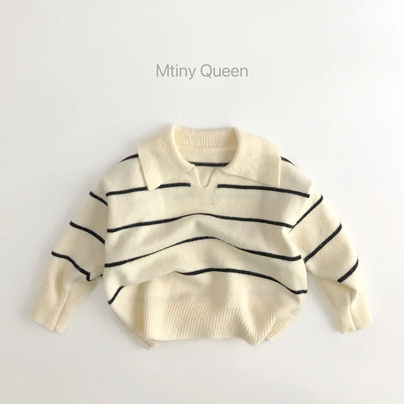 Childrens Sweater 2024 New Korean Autumn Winter Sweater Fashion Treasure Stripe Knitted Base Sweater