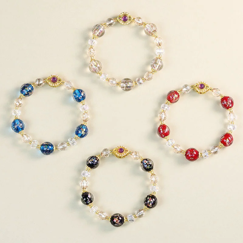 Colorful Glass Beaded Bracelet for Women Light Luxury Premium Faceted Crystal Zircon Jewelry Beaded Accessories for Daily Wear