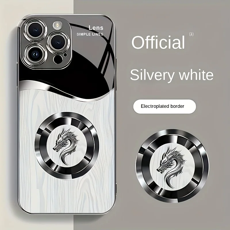 Coque de téléphone en verre à motif emblème de dragon, compatible avec iPhone 18 17 16 15 14 13 12 11 Pro/Max/Plus, anti-chute et antichoc