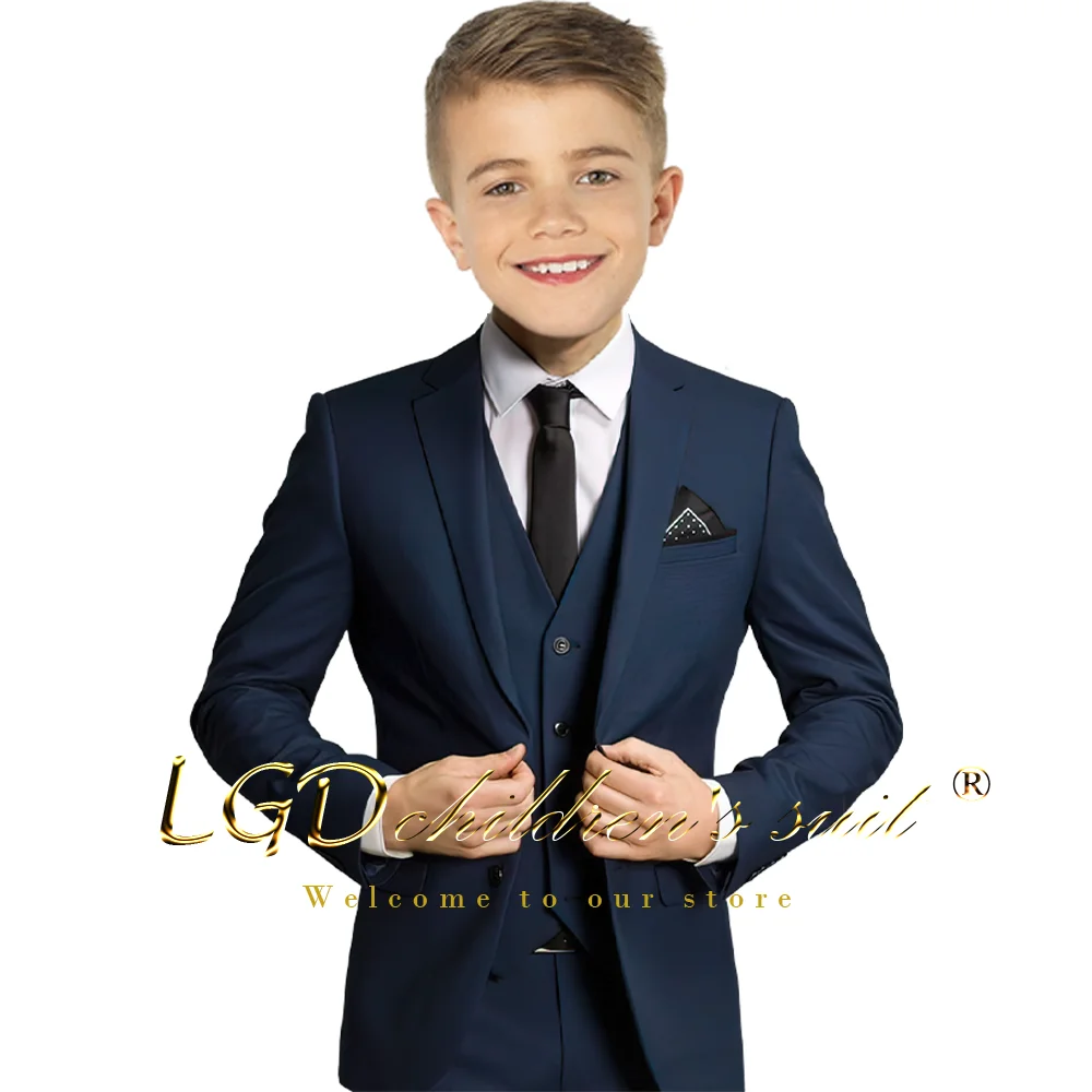 Boys formal children\'s suit classic 3-piece navy suit (jacket + trousers + vest) customized suit suit for boys aged 2-16