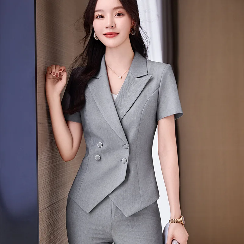 Short Sleeve Business Suit Summer Thin Temperament Goddess Style Jewelry Store Hotel Front Desk Sales Office Work Clothes