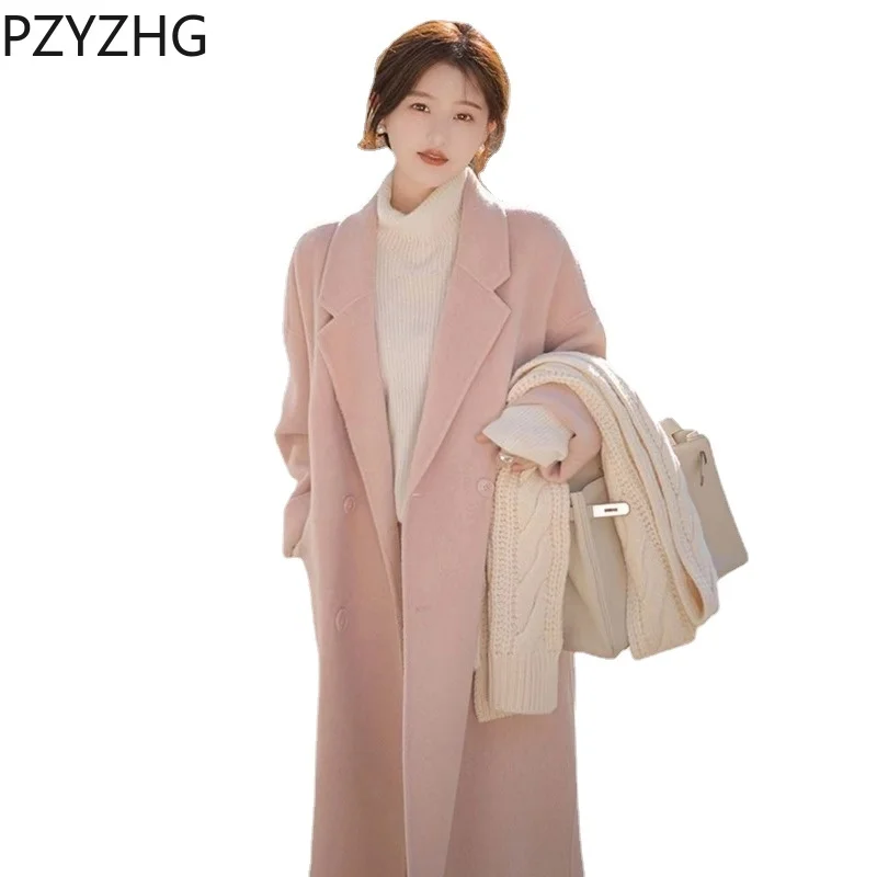 

2023 Autumn winter Women Coats Fashion Wool Blends Notched Overcoat Female Elegant Thick Coat Single Breasted Jackets