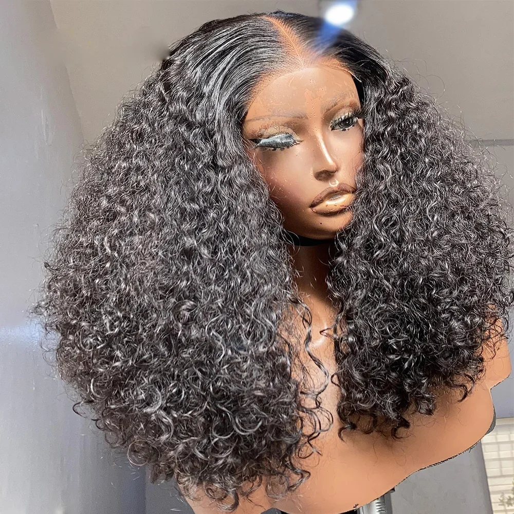 Soft 26Inch Natural Black Long Kinky Curly 180Density Deep Lace Front Wig For Women With Baby Hair Preplucked Glueless Daily