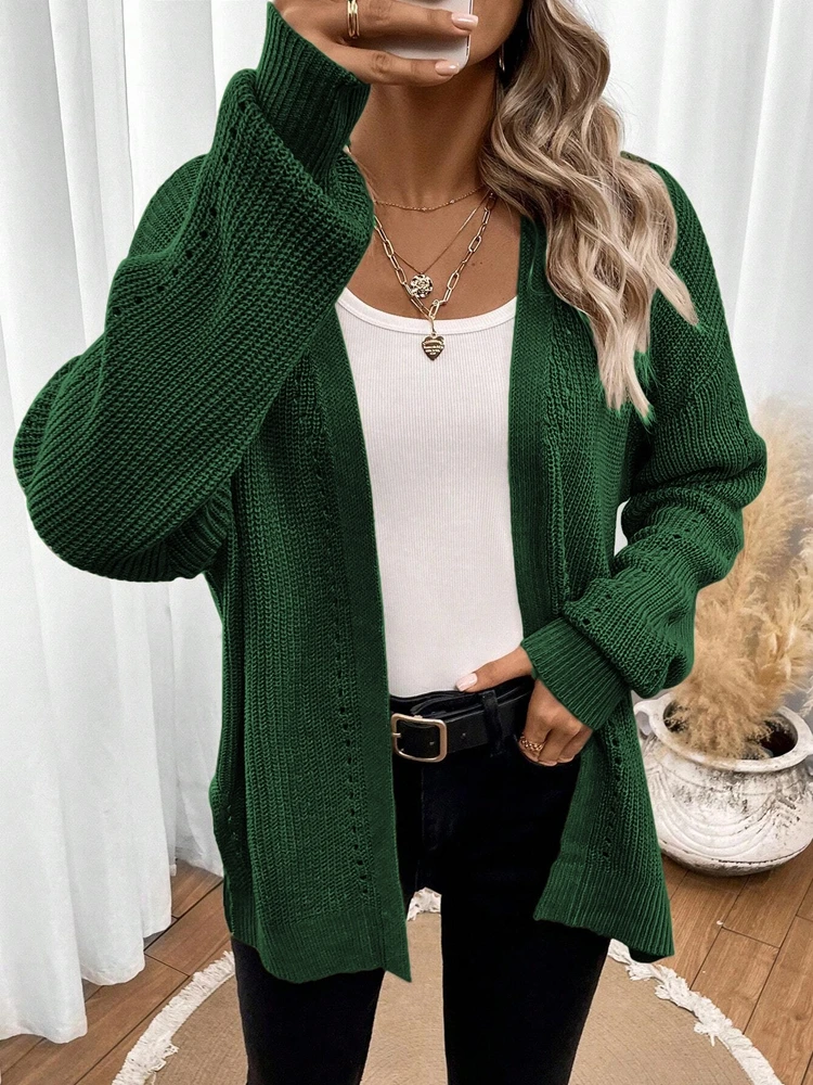 سترة صوفية نسائية محبوكة أنيقة بلون سادة متوسطة الطول كاجوال عصرية للارتداء اليومي #6