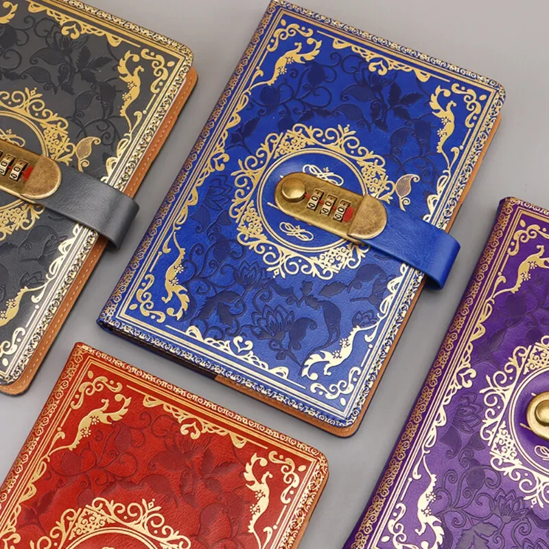 A5 Retro Digital Password Notebook Journal with Lock Diary PU Leather Privacy Notebook Sub-Password Lock Notebook Supplies
