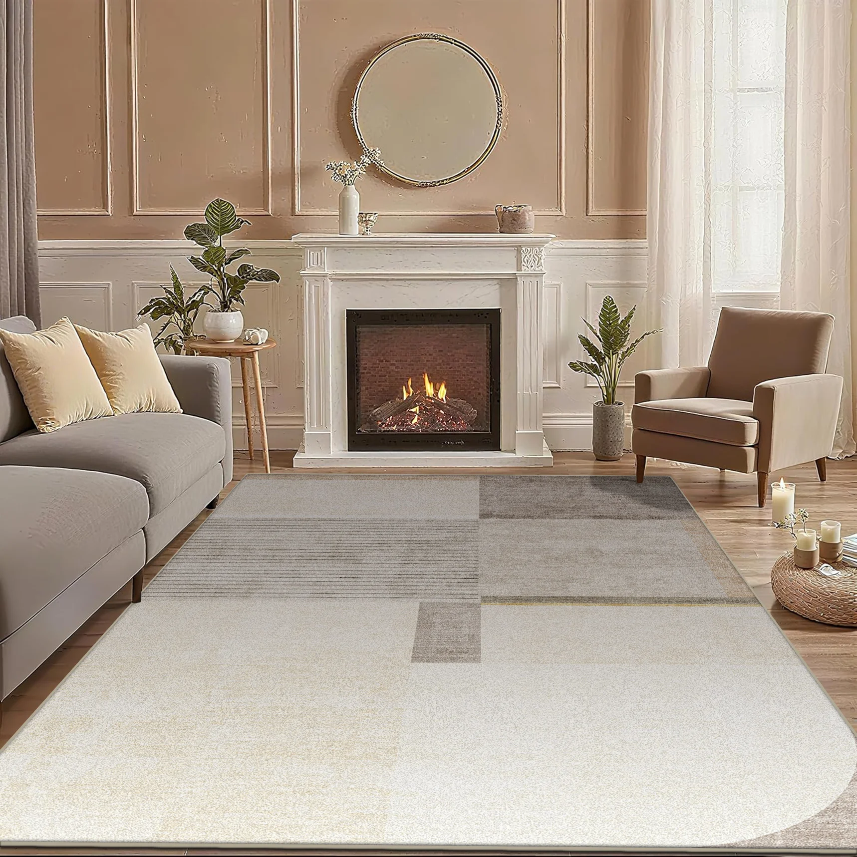 Light Luxury Style Striped Large Living Room Carpet Modern Minimalism Decoration Sofa Area Rug Bedroom Fluffy Non-slip Floor Mat
