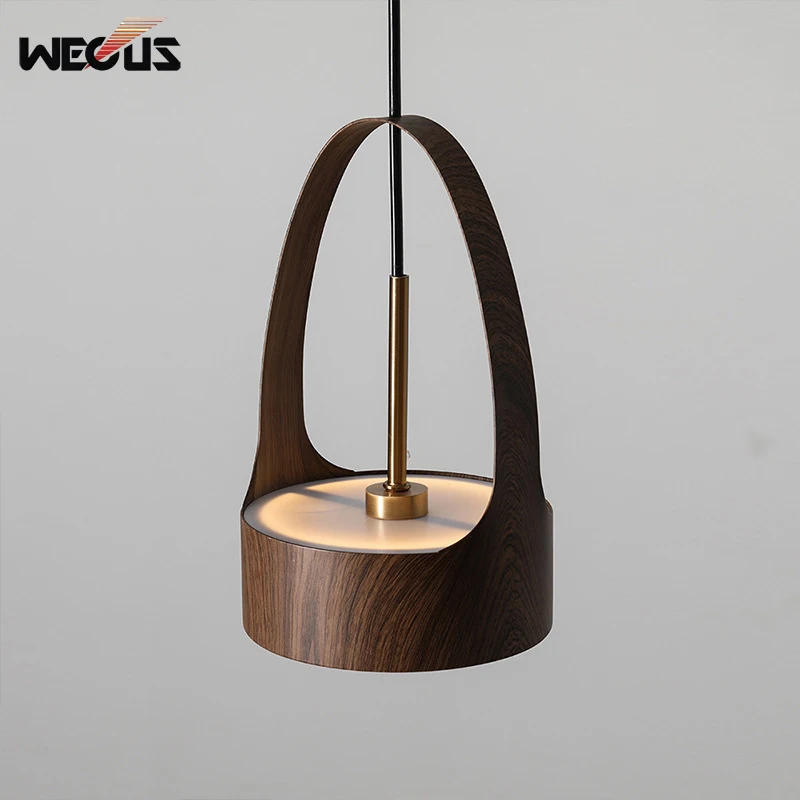 Nordic Dining Room Bar Wood Grain Look Café Creative Pendant Lamp Hotel Living Room Bedroom Bedside Hanging Light