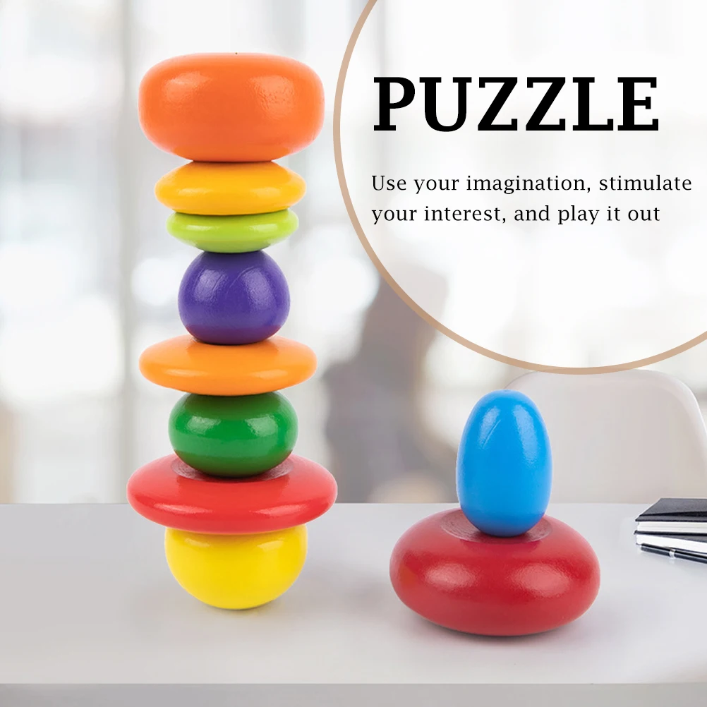 

1 set 1 Set Wooden Colorful Stone Building Blocks Kids Educational Game Cognition Plaything Balancing Stacked For