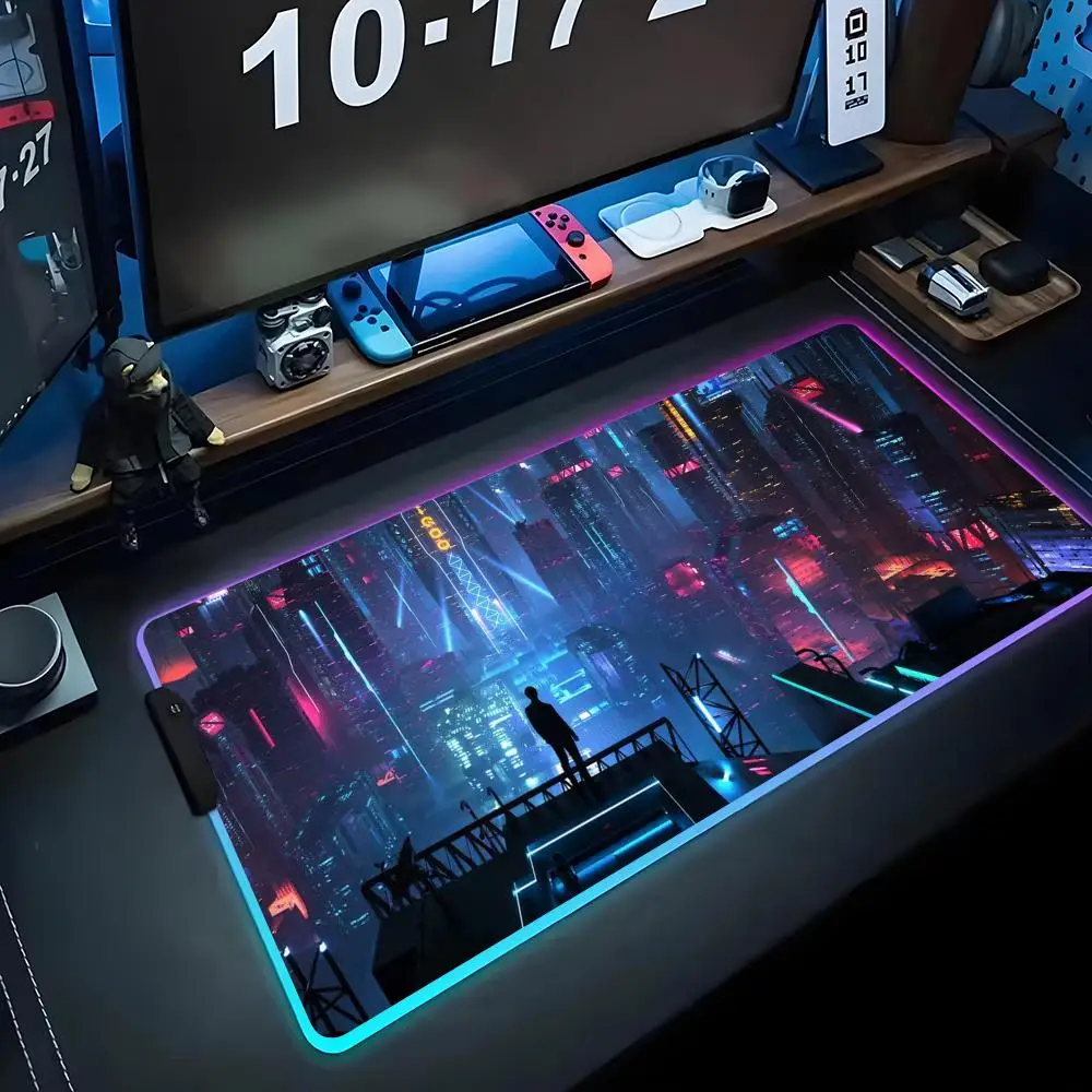 

Обои в стиле киберпанк Коврик для мыши RGB Игровой коврик для мыши Большой светодиодный коврик для ПК Настольный коврик Светящийся коврик для мыши Большие коврики для клавиатуры Настольный коврик