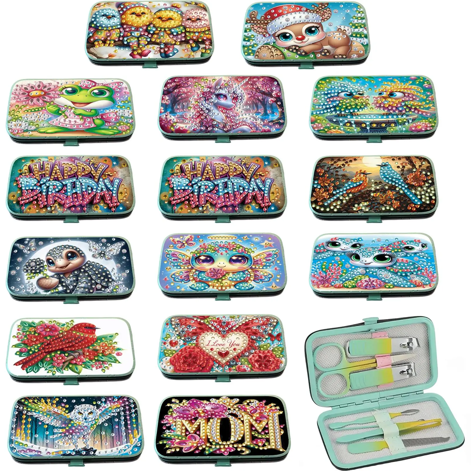 

Diamond Painting Nail Art Bag Set Includes 7 Professional Nail Care Tools DIY Rhinestone Painted Beauty Storage Box for Home Use