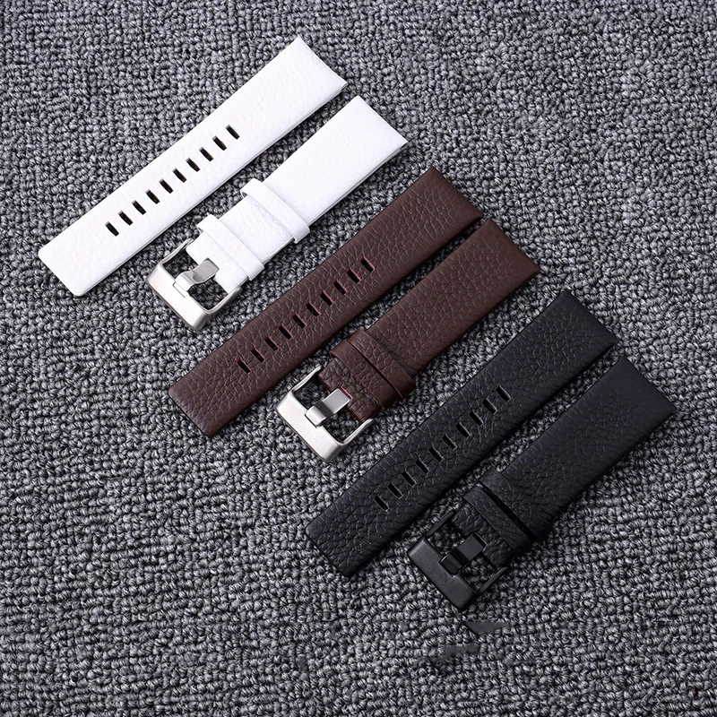 Large Size Genuine Leather Watchband For Diesel DZ7257 Dz7413 4323 7314 7313 7371 Straps 22 24 26 27 28 30mm Black Brown White