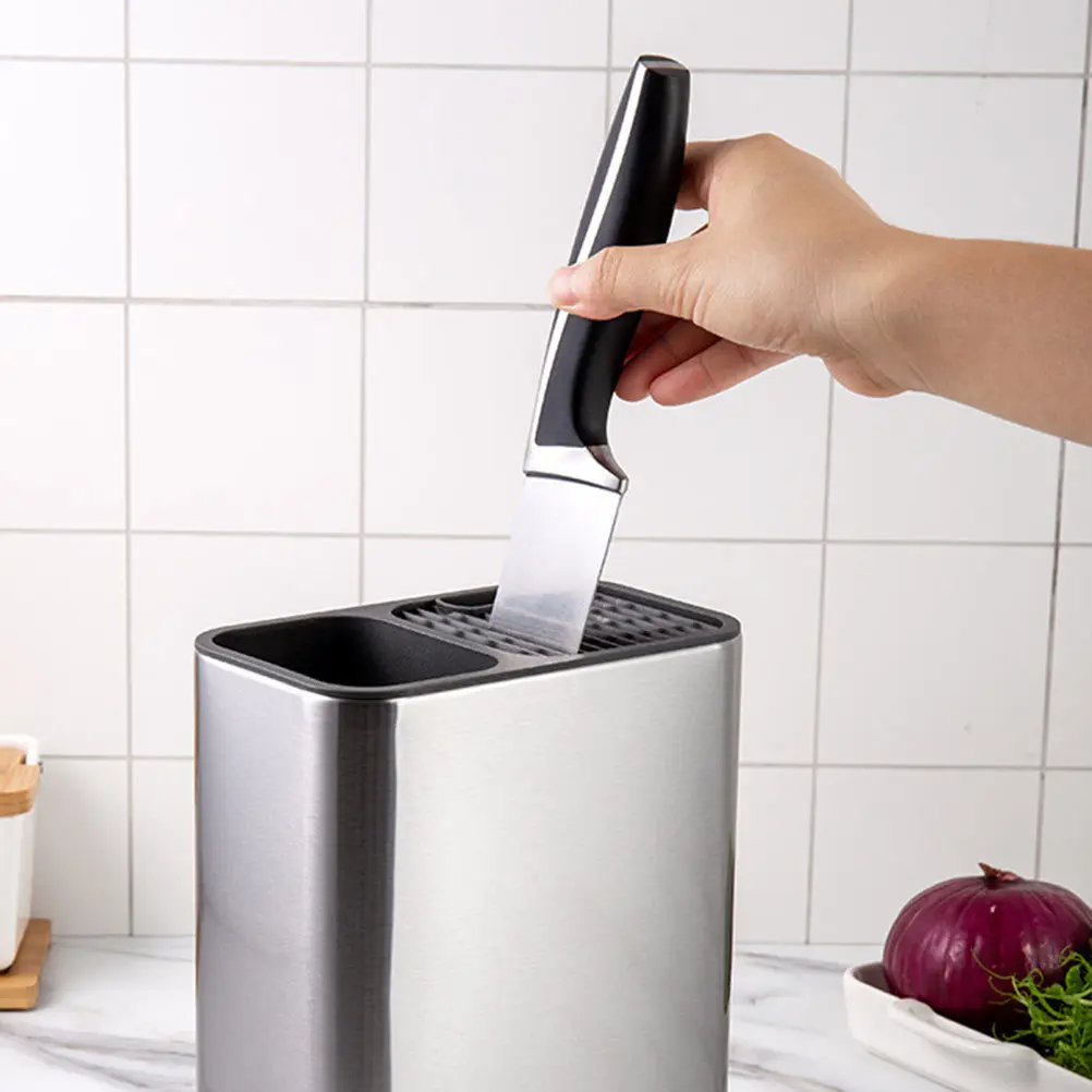 

1 шт., стеллаж для хранения кухонных ножей, прочный универсальный держатель для столовых приборов, компактный нож, вилка, контейнер для палочек для еды, нержавеющая сталь