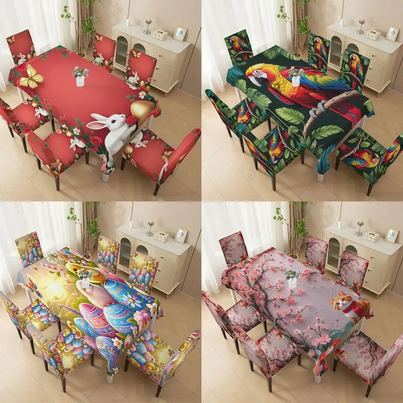Elastic Chair Cover Outdoor Garden High Back Chair Cover, Flat Rainforest Parrot Chicken Rabbit Pattern