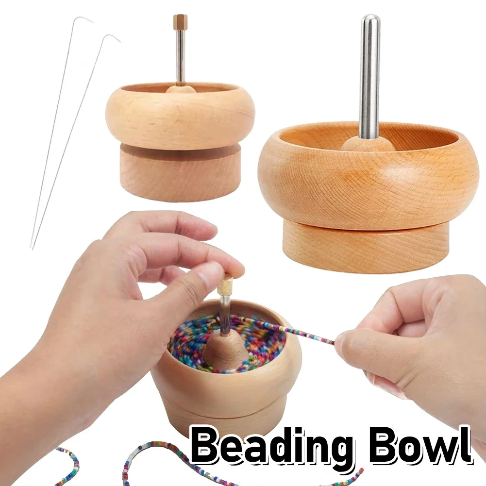 Wooden Bead Spinner Holder Quickly Beading Bowl Kit Bracelet Maker Stringing Wooden Crafting Clay Beads Spinner DIY Beads Kit