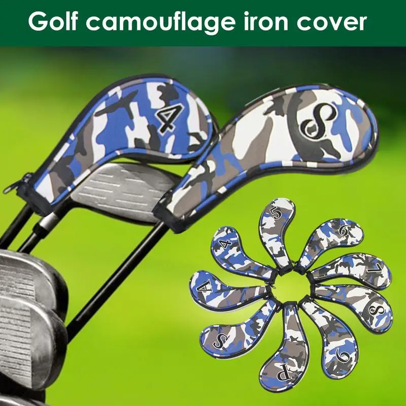 Golf Clubs Iron Head Covers 9PCS Camouflage Golfs Putter Protector Cover 4/5/6/7/8/9/P/S/A Golf Club Headcovers Golf Supplies