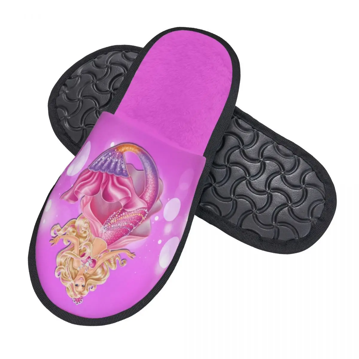 Custom Barbie Mermaid Soft Memory Foam House Slippers Women Comfy Warm Anti-skid Sole Slipper