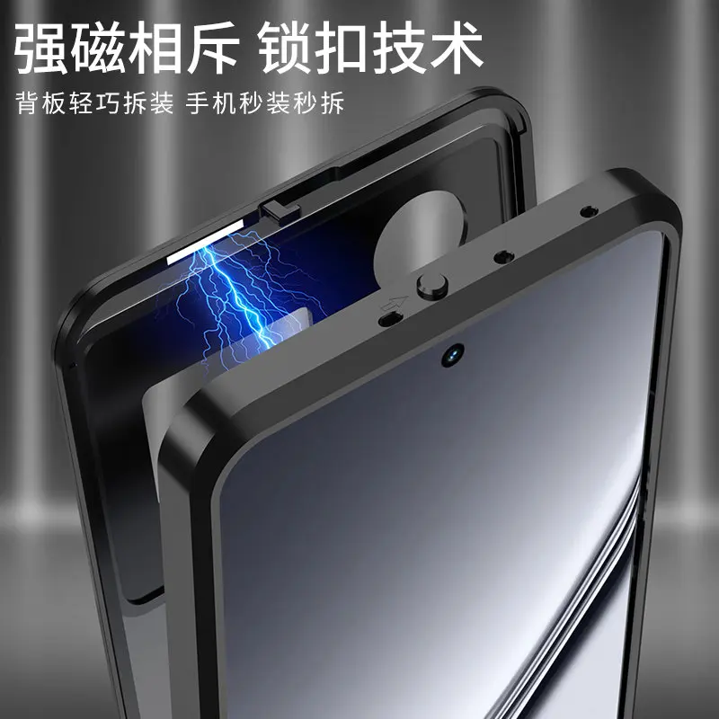 Realme GT5 5G RMX3820 RMX3823 Case Magnetic Metal Bumper with Back Clear Matte Hard Cover Shockproof Phone Case for Realme GT5