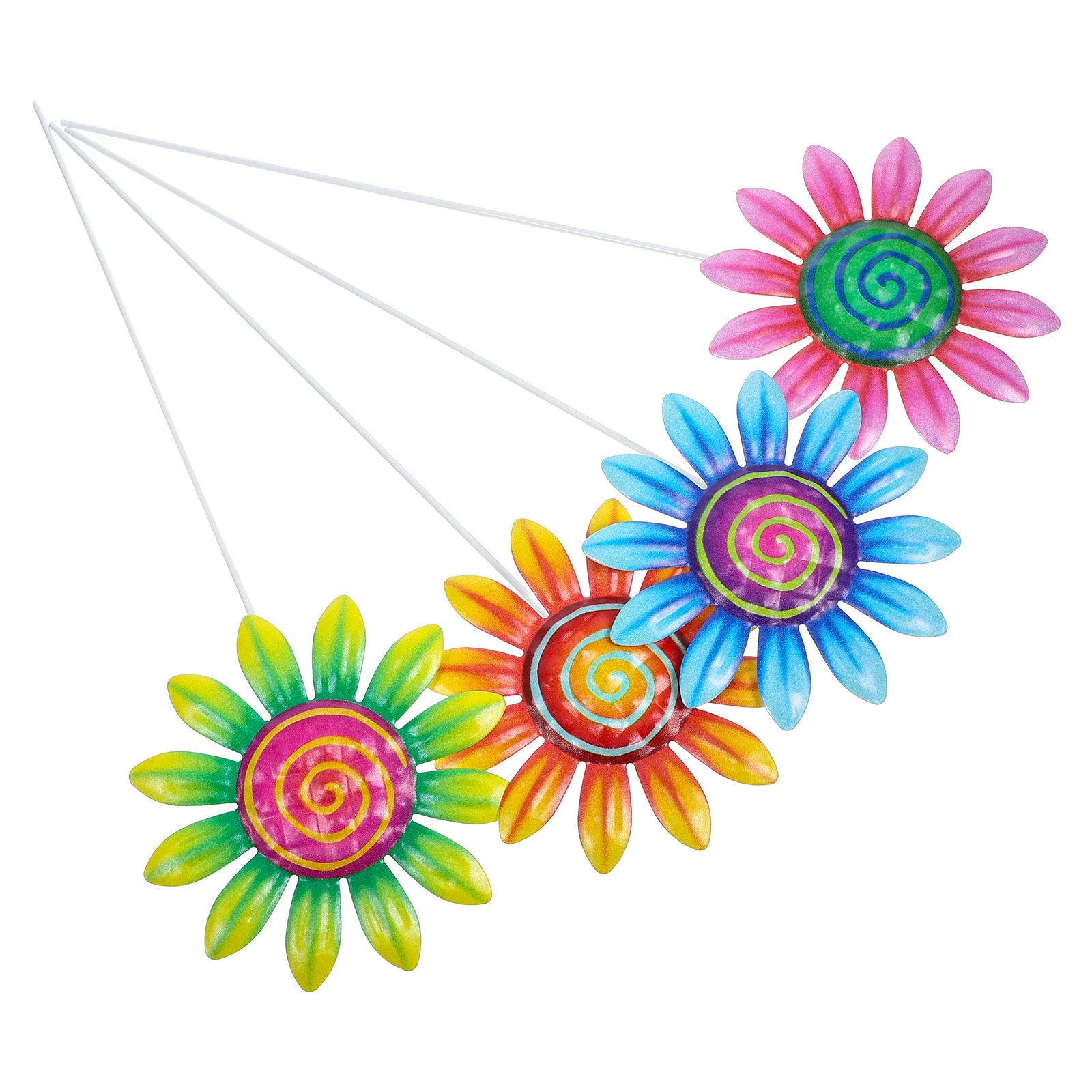 

4pcs Sunflower Stakes Iron Decorative Garden Ornaments Outdoor Yard Pathway Metal Flower Stakes Gardening Supplies