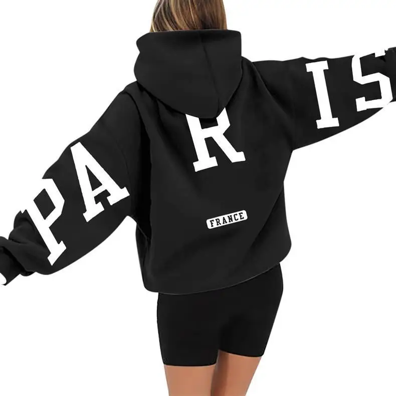 

2025 European and American Spring and Autumn Winter New Fashion Printed Thick Fleece Loose Hoodie Women's Foreign Trade Clothing
