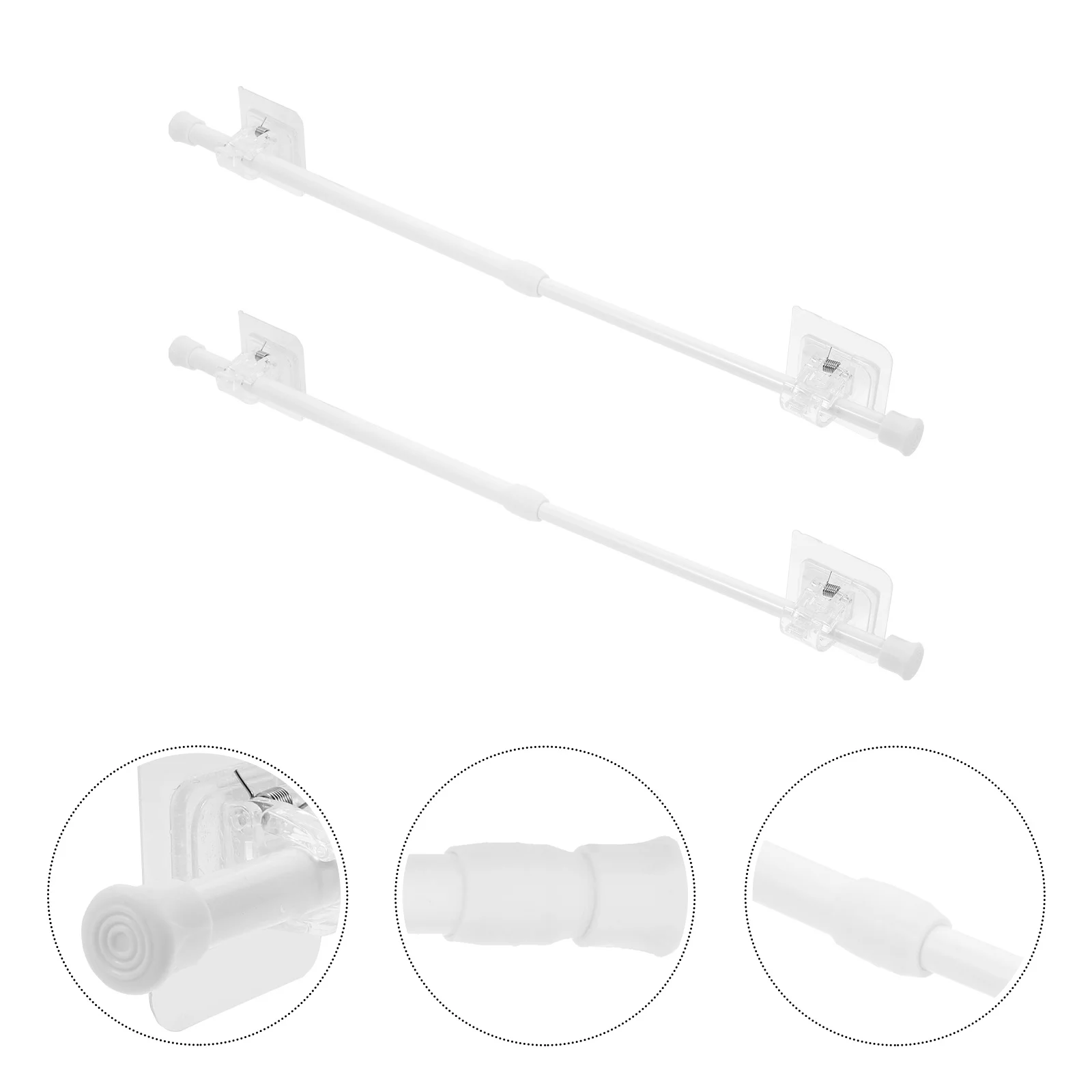 

2Sets Telescopic Curtain Rod Iron ABS Material Expandable No Screw Clothes Drying Door Shower Rod Hanger Stick