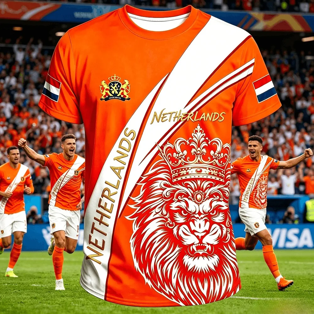 

2026 Summer Dutch Football Jersey Men 3D T-Shirt Jersey Soccer Fashion Print Casual Women Short Sleeve Men's Sports Tee Shirt