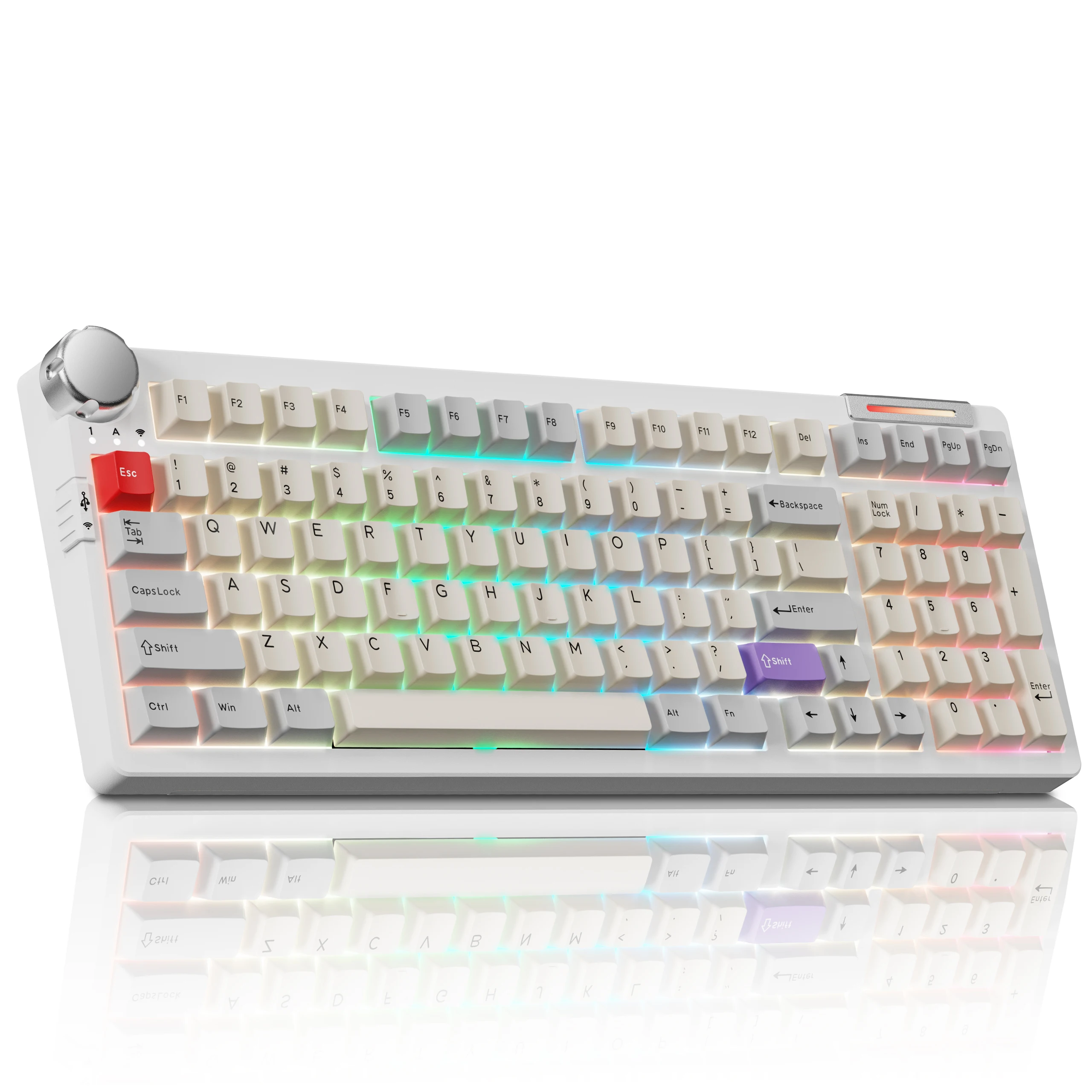 

ZORNHER ZH980 Pro Wireless Mechanical Keyboard 95% Thocky with Number Pad Metal Knob QMK/VIA Retro White