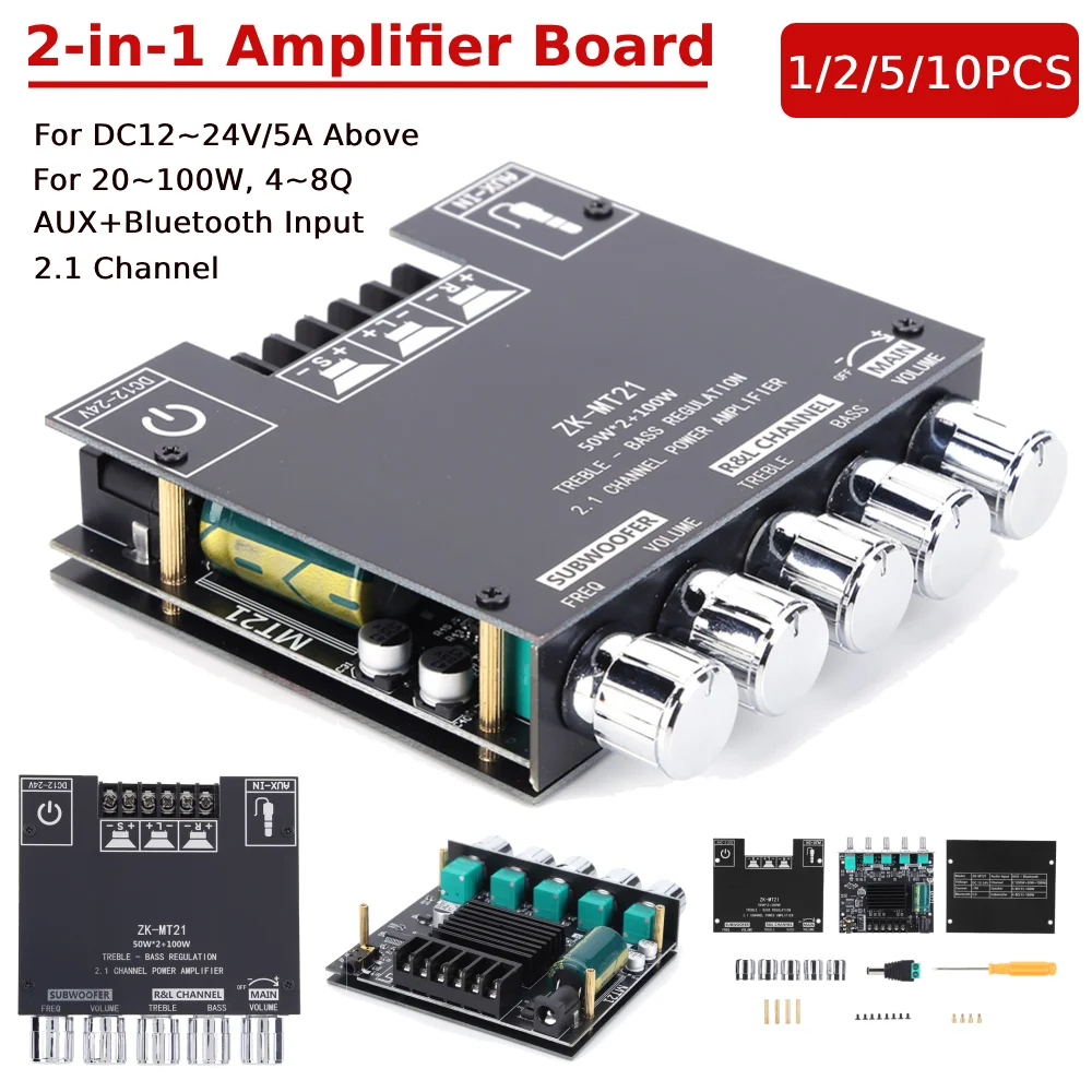 1/2/5/10PCS 2.1-Channel Bluetooth Audio Amplifier Module Anti-Reverse Connection Short Circuit Protection For Dc12-24V/5A