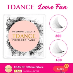 TDANCE 루즈 팬 포인티베이스 볼륨 속눈썹, 전문 중간 스템, 샤프하고 얇은 프리메이드 볼륨 팬, 속눈썹 연장, 30D, 40D