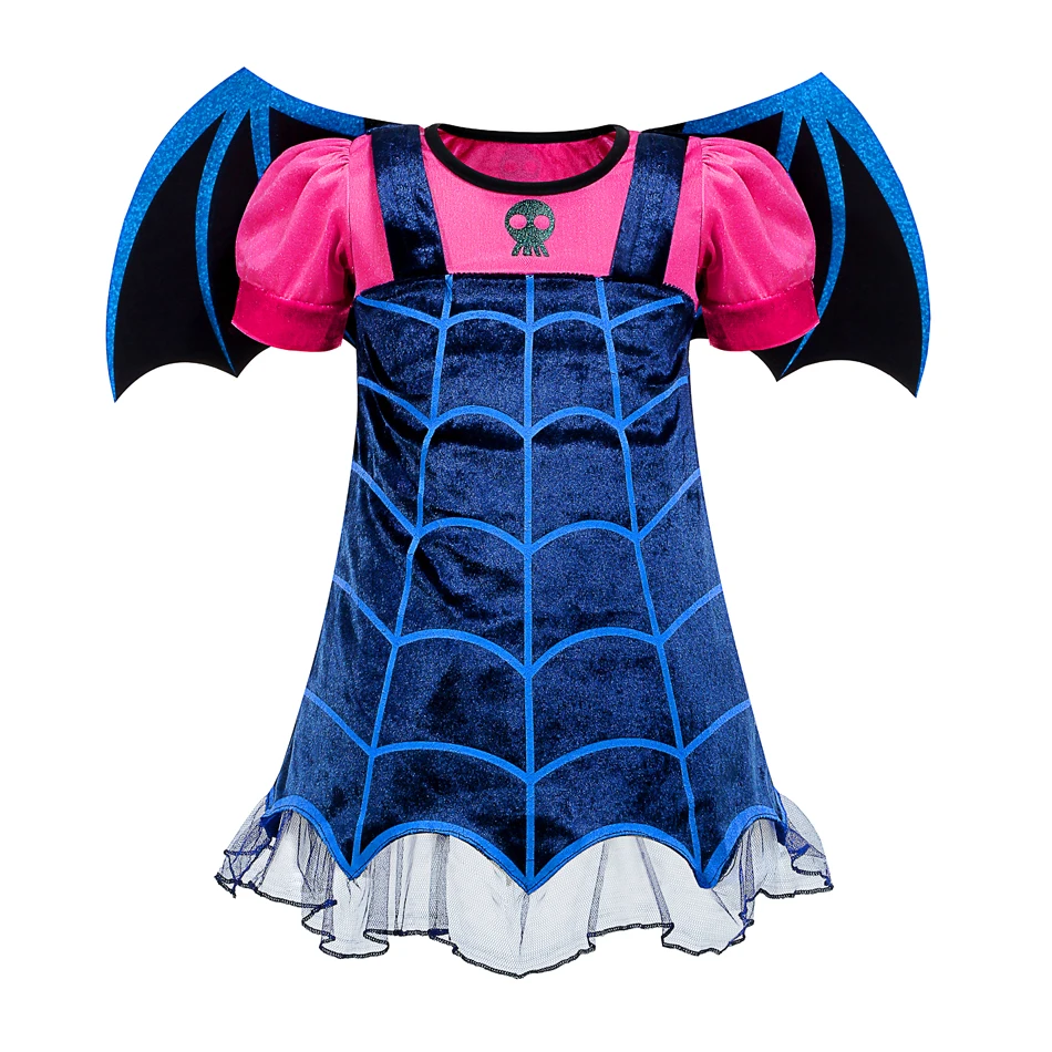 Vampire Girl Costume with Wings Bat Role Playing Halloween Dress up Toddler Junior Cartoon Vamprina Cosplay Carnival Clothing