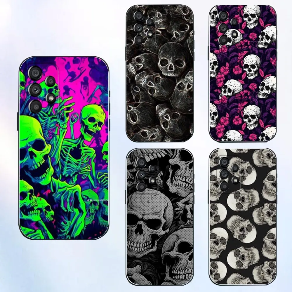 

Black Art Skull Phone Case For Samsung Galaxy A20,A21s,A22,A31,A32,A52,A53,A72,73,A80,A91 Soft Black Cover
