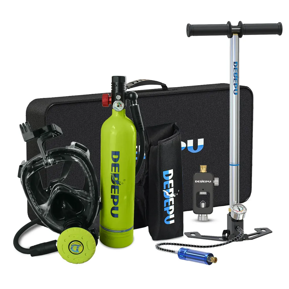 

DEDEPU 1L Portable Backup Air & Oxygen Tank (3000 PSI) – Scuba Deep Diving Kit with Manual Pump and Full-Face Mask