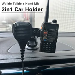 Car Holder Walkie Talkie Mount and Hand PTT Microphone Speaker Bracket 2 in 1 Car Mount for Two Way Radio Car Stand