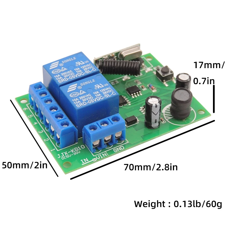 433Mhz Wireless RF Universal DC 6~30V 2CH Receiver Remote Control Switch Transmitter For Garage Door LED Motor Sliding Door Lamp