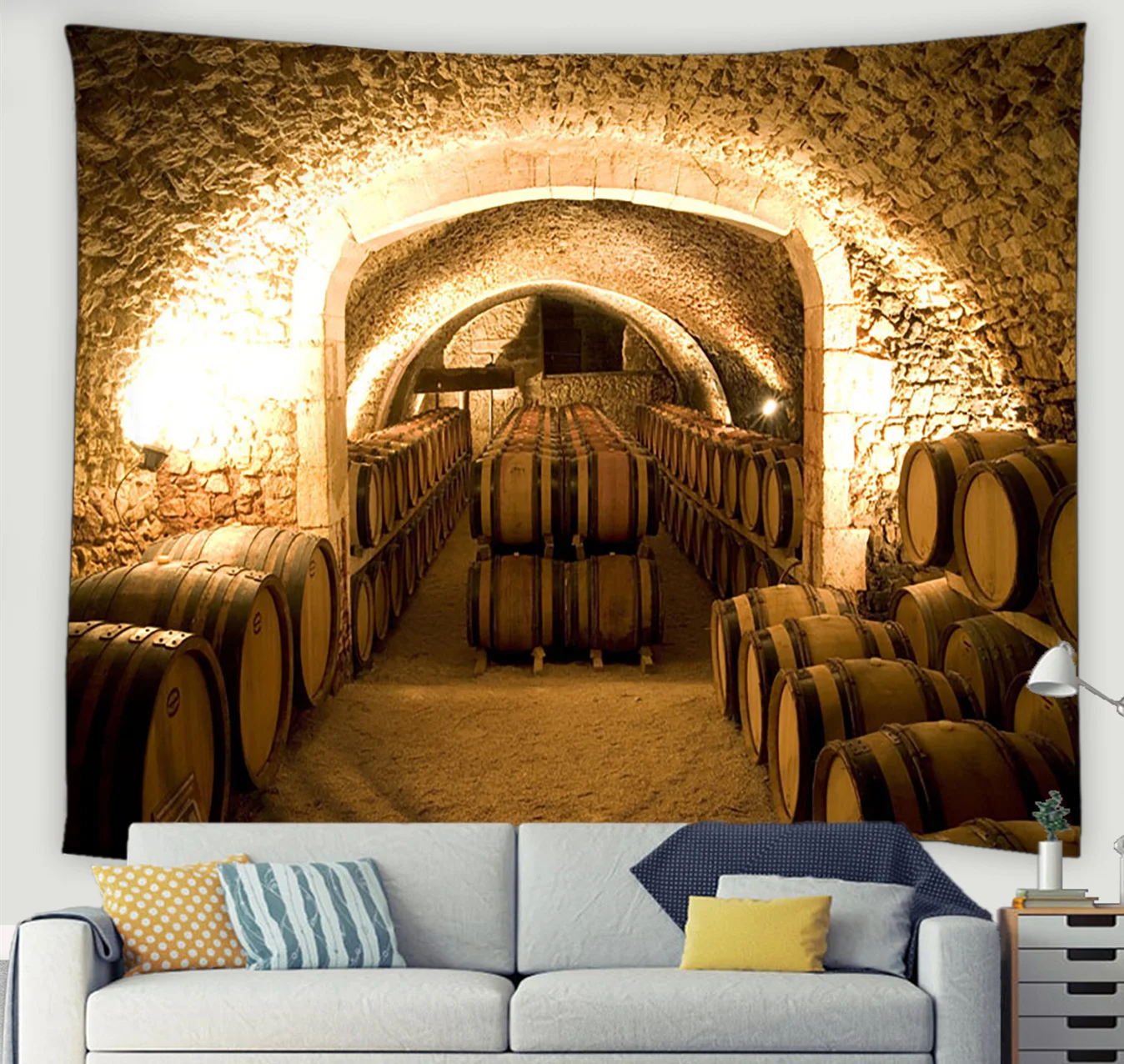 Vintage Brick Wall Wine Cellar Living Room Tapestry Wine Ltaly Oak Barrel Cold Dark Underground Cellar Wall Hanging Dorm Decor