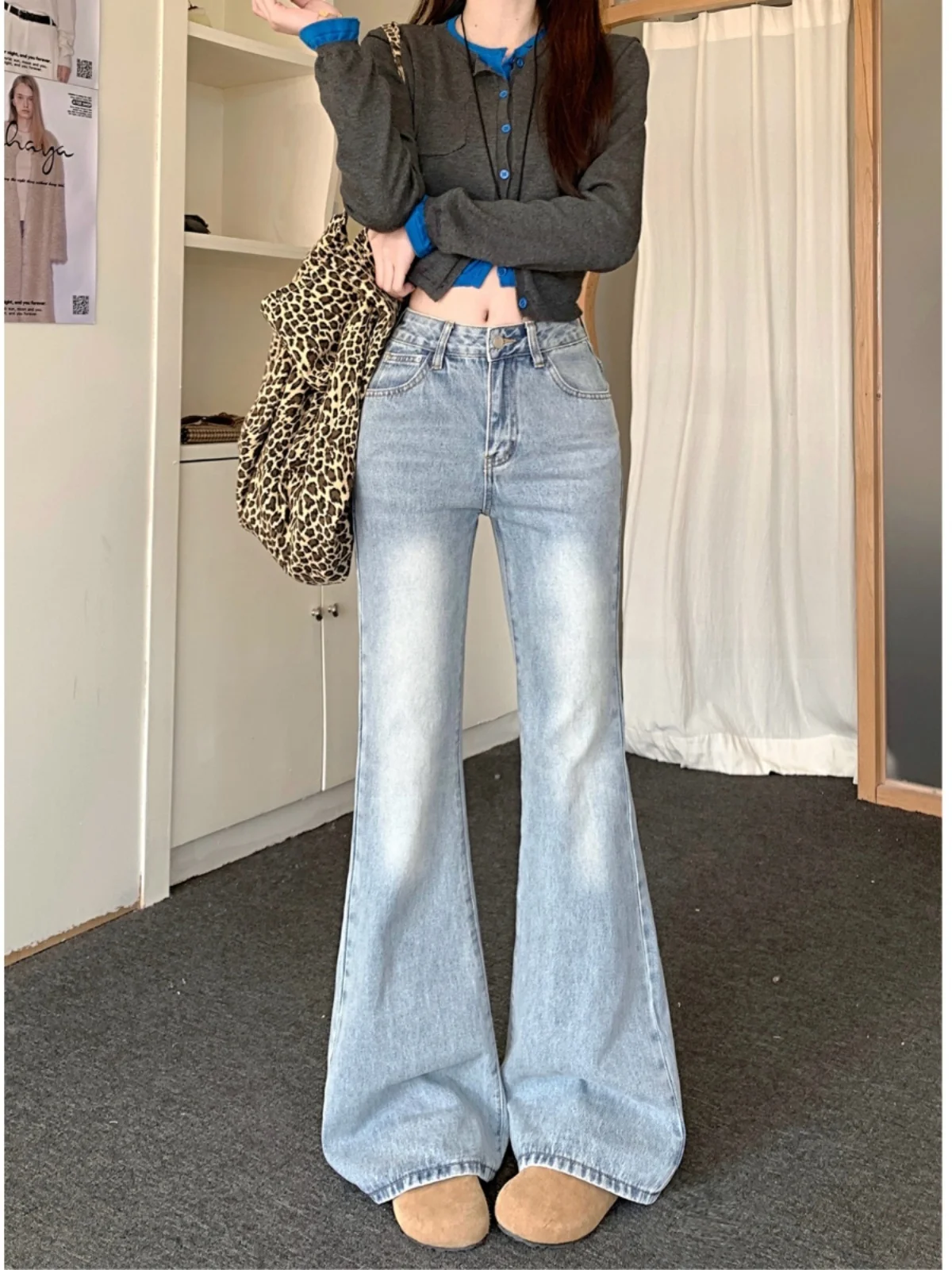 

American High Street Micro Flared Jeans Women's Spring New High Waist Slimming Sexy Versatile Washed Bell Bottom Long Trousers