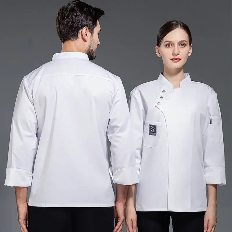 Chaqueta de uniforme de chef negra, camiseta de manga larga para chef, uniforme de restaurante, servicio de comida de panadería, transpirable, nuevo logotipo de ropa de cocina