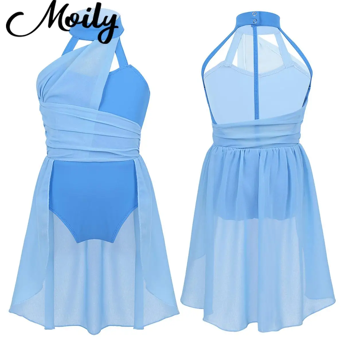 

Sleeveless Lyrical Contemporary Dance Dress for Kid Girl Ruched Chiffon Ballet Gym Performance Costume Leotard Dress Dancewear