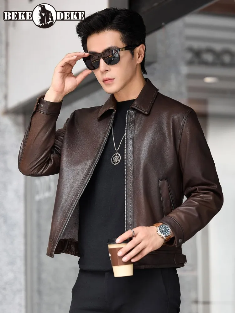 High Quality Real Goatskin Mens Autumn Jacket Zipper Business Casual Work Genuine Leather Jacket Short Style Slim Fit Coat 5XL