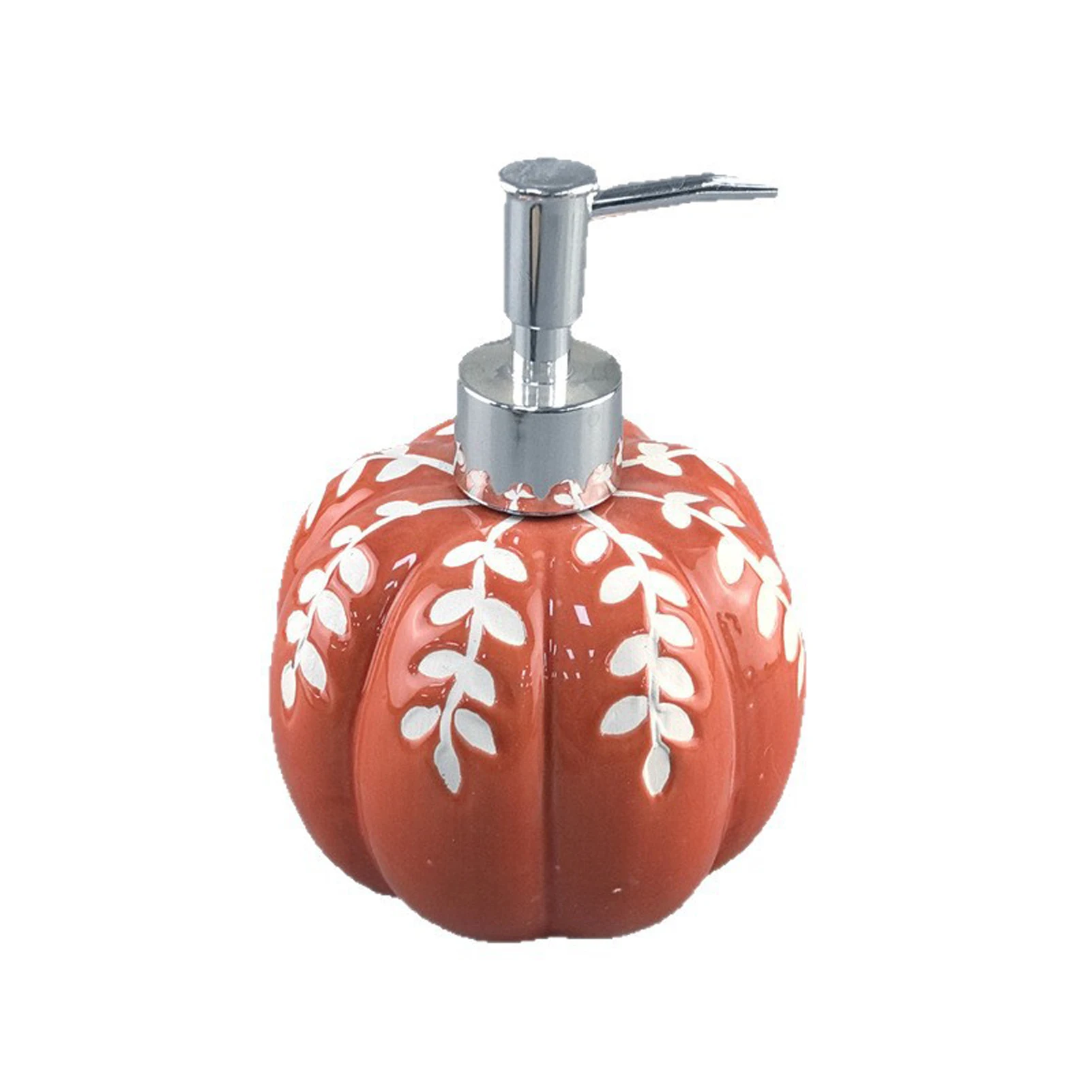 

460ml Halloween Hand Soap Pump | Durable Ceramics | Pumpkin Shape Leaves Pattern Sturdy white