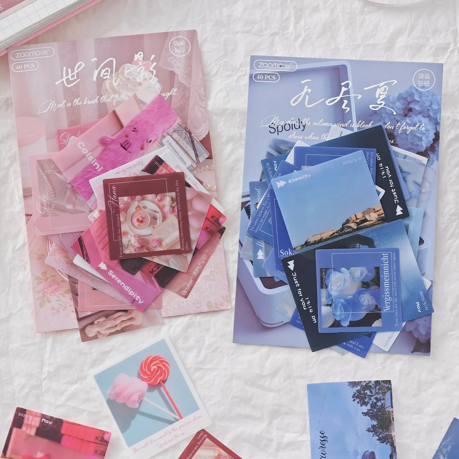 مجموعة ملصقات إنس للمناظر الطبيعية والطعام، حزمة ملصقات من البولي فينيل كلوريد على الطراز الكوري، مادة كتيب، ملصقات مواد تزيين ذاتية الصنع 40 قطعة