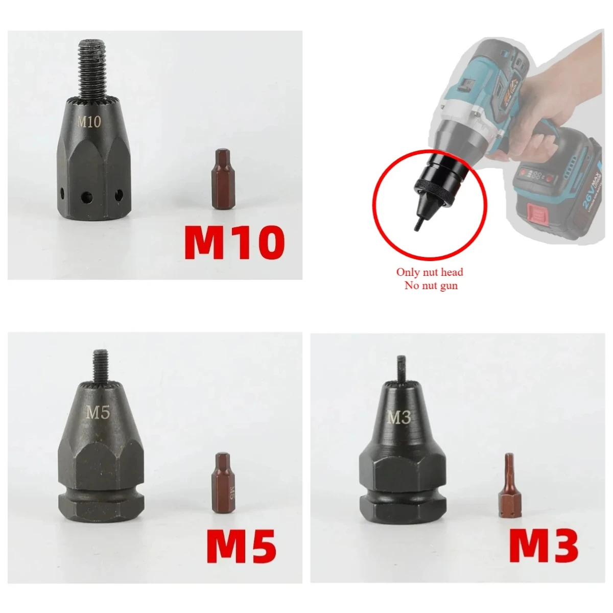 Автоматическая головка для заклепочного пистолета M3-M10, многофункциональная беспроводная литиевая головка для заклепочного инструмента, электрическая головка для пресс-инструмента для вытяжных заклепок.