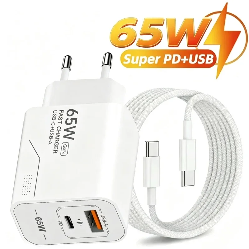 65W PD3.0 GaN USB C Charger Dual Port Fast Charging Power Adapter EU US Plug Quick Charge Wall Charger for iPhone Samsung Xiaomi