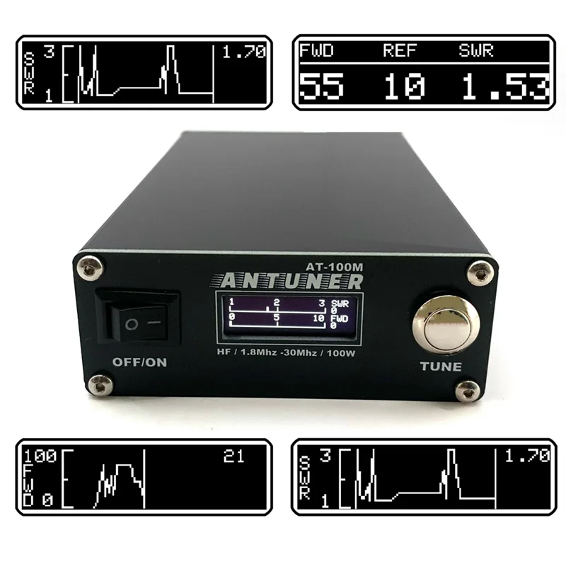 العالمي 1.8 ميجا هرتز-30 ميجا هرتز ATU-100 ATU-100M 100 واط QRP هوائي موالف تلقائي + SWR متر 2 في 1 لراديو HF USDX G1M FT-818 817