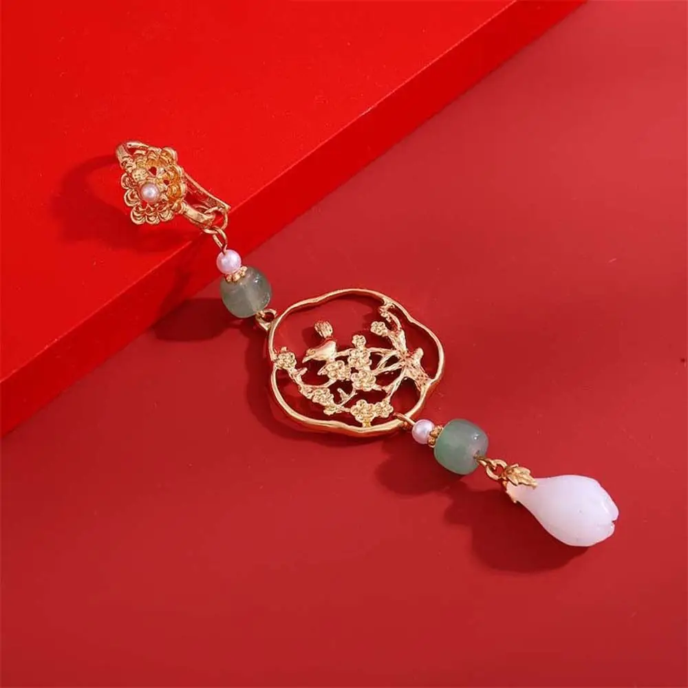 Long Hanging Tassel Women Hanfu Ornament Cheongsam Pressed Lapel Imitation Jade Stone Cheongsam Accessories Dress Ornament