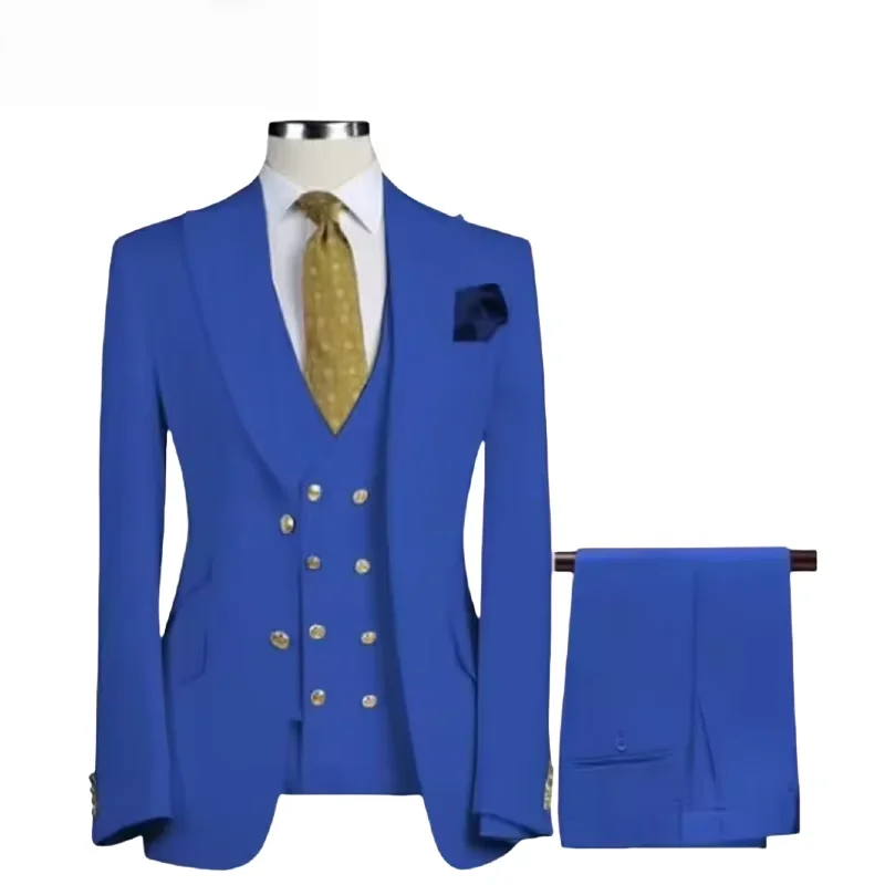 

"Premium Custom Men's Tuxedo Suit 3-Piece Set | British Style Slim Fit Wedding Suit with Peak Lapel (Jacket + Vest + Pants)