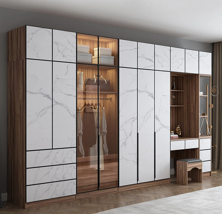 Household bedroom solid wood overall coat cabinet Nordic white glass custom storage cabinet