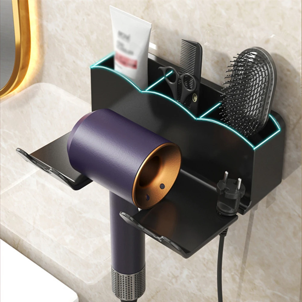 Multifunctional Hair Dryer Holder Punch-free Wall-mounted Hair Dryer Rack Wall Dryer Cradle Straightener Stand Bathroom Storage