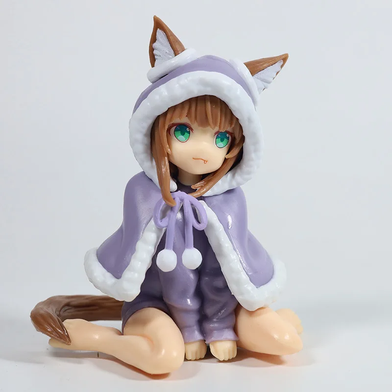

10cm Anime Cat Girl Kinako PVC Figure with Hooded Cape & Cat Ears Collectible Model Toys Ornament Gifts