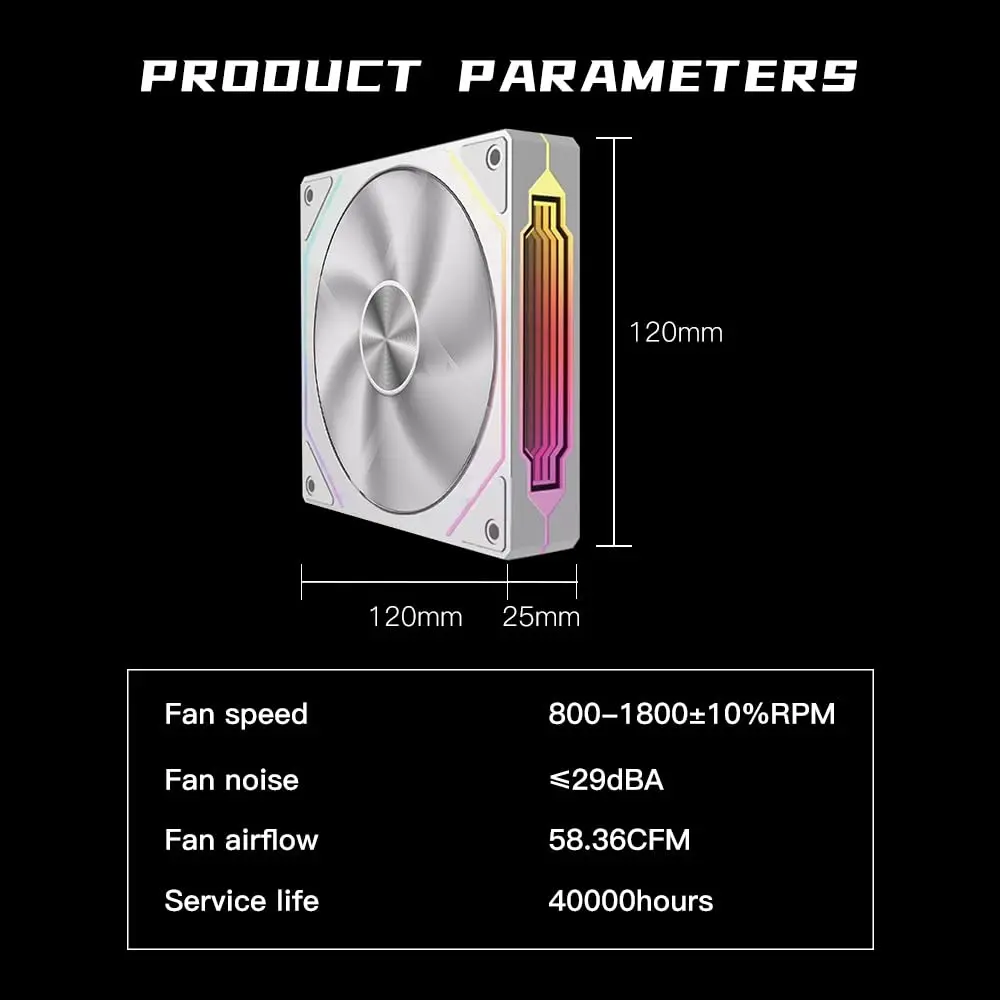 Prism 4RS ARGB CPU Case Fan 120mm Infinity Mirror Design 5V 3PIN Motherboard Lighting Sync 4PIN 800-1800RPM Case Cooler Fan image 4